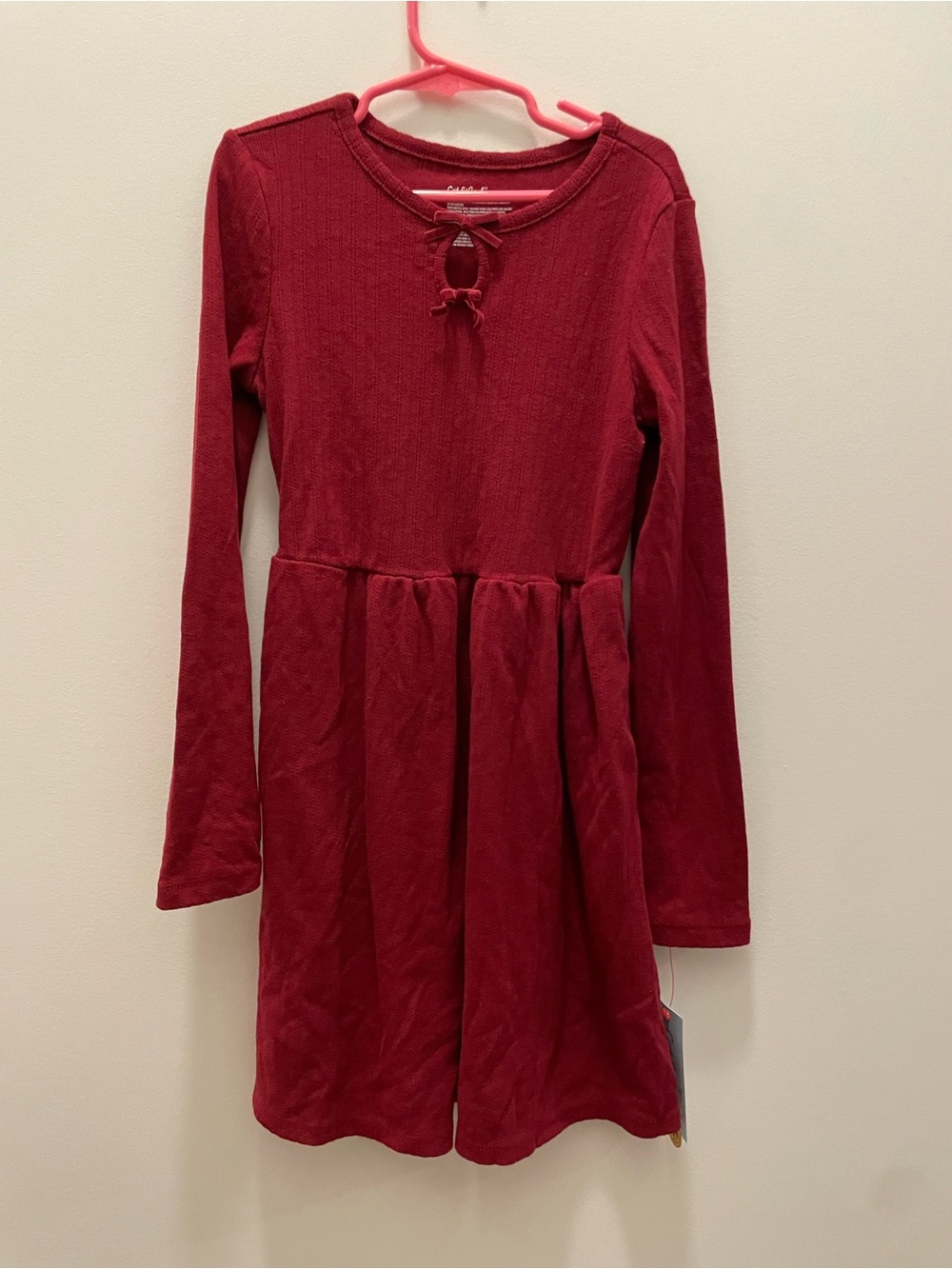 Cat & Jack Girls Long Sleeve Pointelle a-Line Dress Dark Red Medium (8) NWT